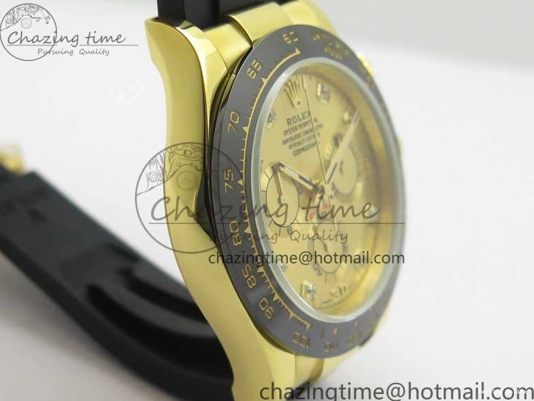 0412 Daytona 116518 Noob 1:1 Best Edition YG Plated 904L SS Case Goid Diamonds Dial on Black Rubber Strap SA4130 V4 (Free Extra Strap) Versatile 2587